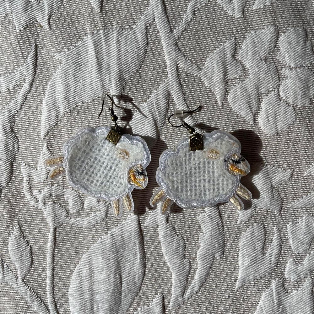 Upcycled Adorable‎ Sheep Fish Hook Lightweight Dangle Earrings Kawaii Cute - Picture 5 of 7